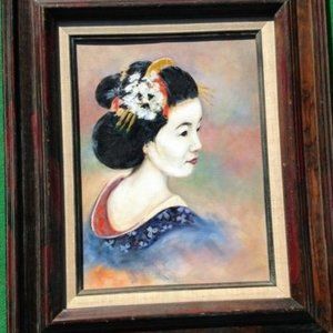 Vintage Geisha Girl (1976) M.Hill Oil Painting